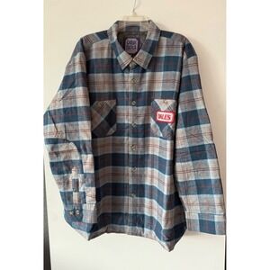 Oskar Blues Dale's Brewery Flannel Lined Jacket Men's XL Blue Plaid Pockets NEW